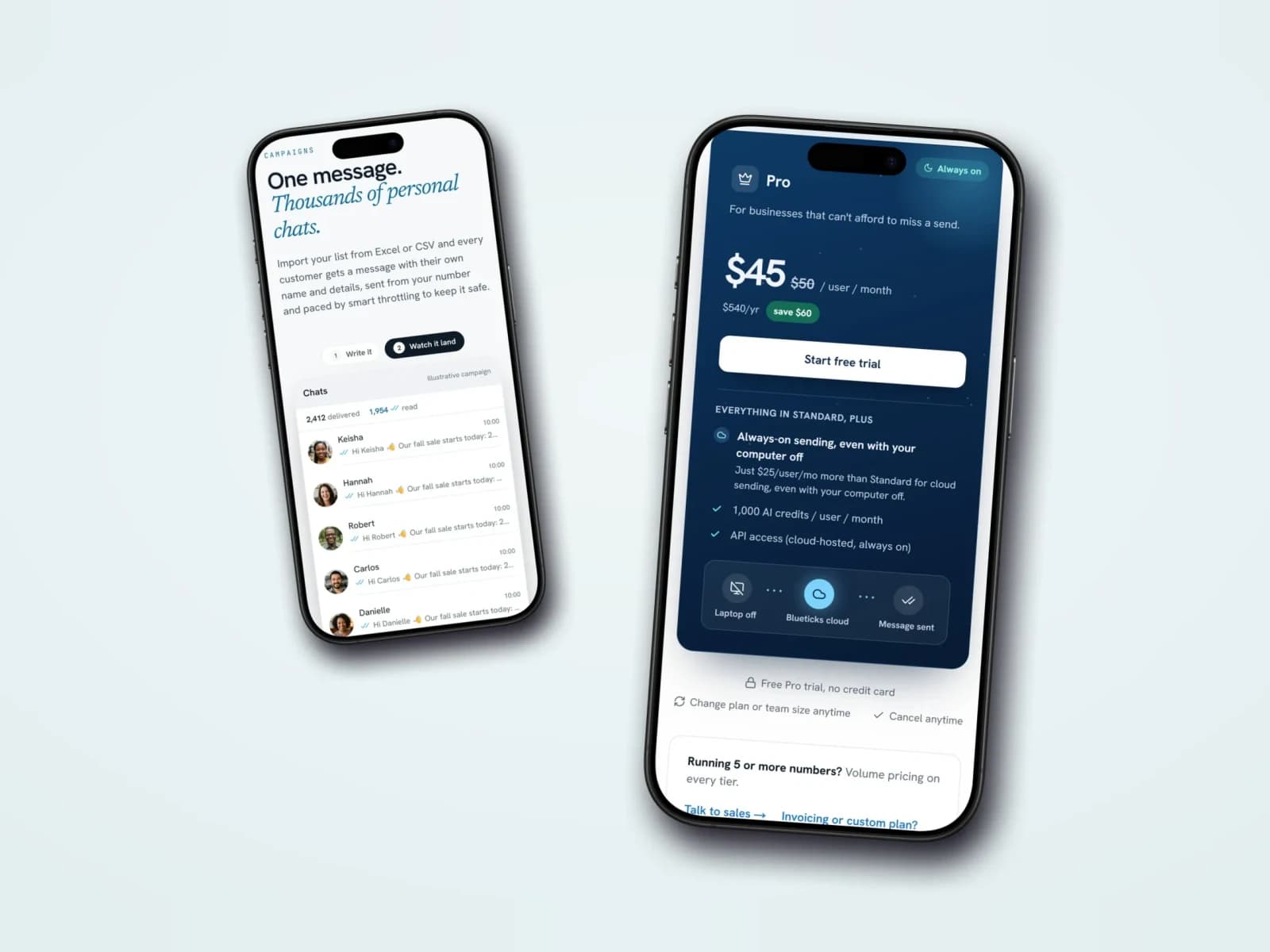 צילום מסך של עמוד הבית באתר מוצר ו-SaaS של Blueticks, בתצוגת מחשב ולצידה בטלפון