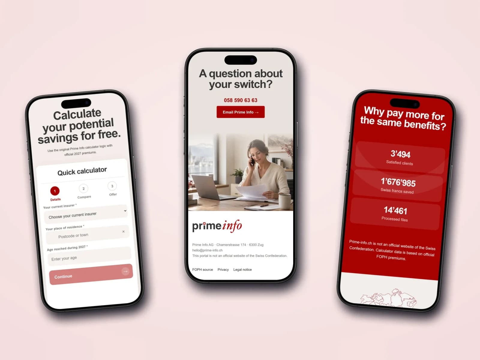 צילום מסך של עמוד הבית באתר תדמית של Prime Info, בתצוגת מחשב ולצידה בטלפון
